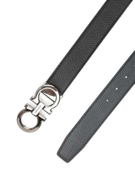 Curele Salvatore Ferragamo Black Belt With Gancini Buckle Closure In Leather Man Black Barbati (BM 18535998) 2