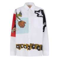 Camasi White Shirt With Classic Collar And Graphic Print On The Front In Cotton Woman Femei