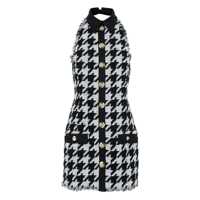 Rochii Balmain Black And White Halterneck Mini Dress With Houndstooth Motif In Tweed And Satin Woman