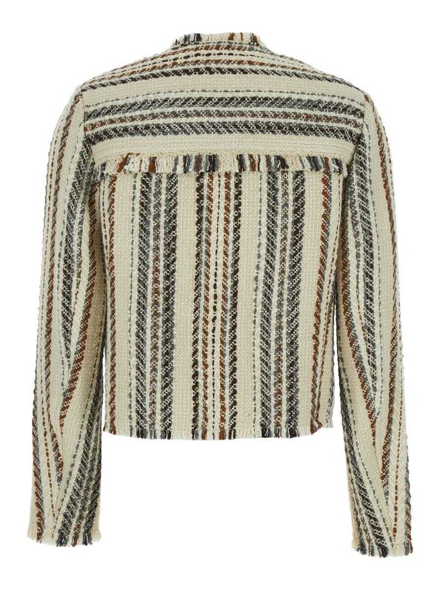 Geci Isabel Marant Izaria Beige Jacket With Fringed Round Neck And All-Over Striped Motif In Cotton And Wool Blend Woman Beige Femei (BM 18540222) 2