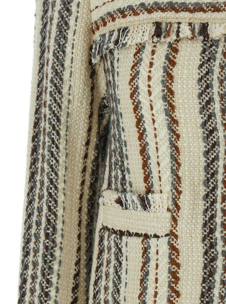 Geci Isabel Marant Izaria Beige Jacket With Fringed Round Neck And All-Over Striped Motif In Cotton And Wool Blend Woman Beige Femei (BM 18540222) 3