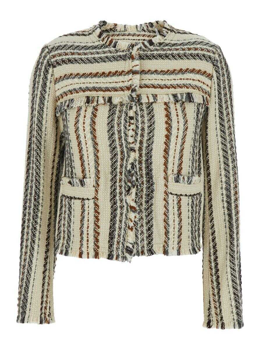 Geci Isabel Marant Izaria Beige Jacket With Fringed Round Neck And All-Over Striped Motif In Cotton And Wool Blend Woman Beige Femei (BM 18540222) 1
