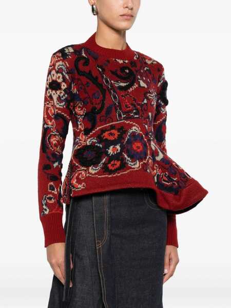 Pulovere Sacai Floral jacquard knit sweater Bordeaux Femei (BM 18541053) 3