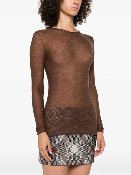 Pulovere Pinko Micropaillette Sweater MARRONE OLIVA Femei (BM 18541510) 3