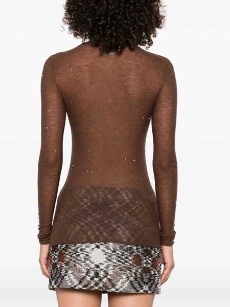 Pulovere Pinko Micropaillette Sweater MARRONE OLIVA Femei (BM 18541510) 4