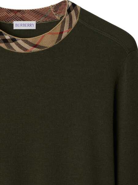 Pulovere casual Burberry Wool Pullover with Check SHALE Femei (BM 18541525) 2