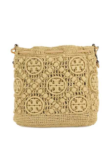 Genti de umar Tory Burch T Monogram Beige Crossbody Bag With Logo Embroidery And Chain-Link Handle In Raffia Woman Beige Femei (BM 18543015) 2