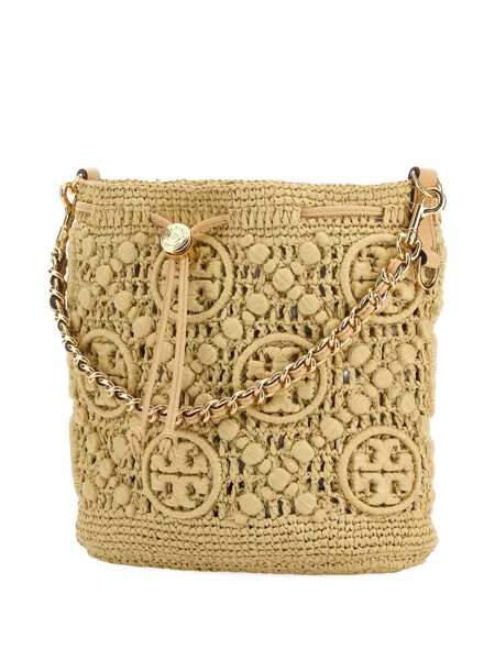 Genti de umar Tory Burch T Monogram Beige Crossbody Bag With Logo Embroidery And Chain-Link Handle In Raffia Woman Beige Femei (BM 18543015) 3