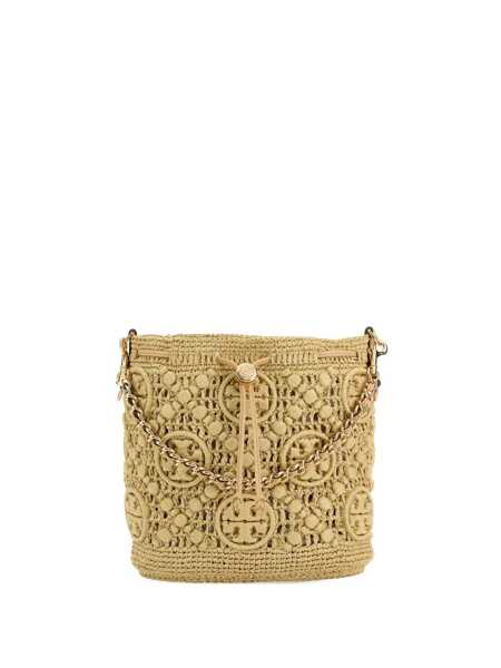 Genti de umar Tory Burch T Monogram Beige Crossbody Bag With Logo Embroidery And Chain-Link Handle In Raffia Woman Beige Femei (BM 18543015) 1