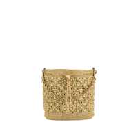 Genti de umar 'T Monogram' Beige Crossbody Bag With Logo Embroidery And Chain-Link Handle In Raffia Woman Femei