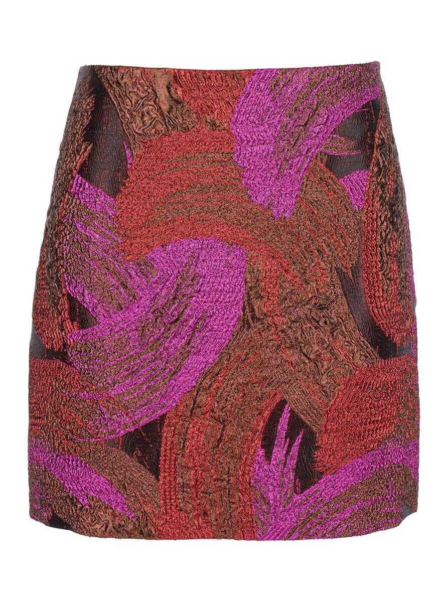 Fuste PLAIN Fuchsia Mini Skirt With All-Over Broccato Motif And Concealed Rear Zip Closure In Tech Fabric Woman Purple Femei (BM 18543786) 1