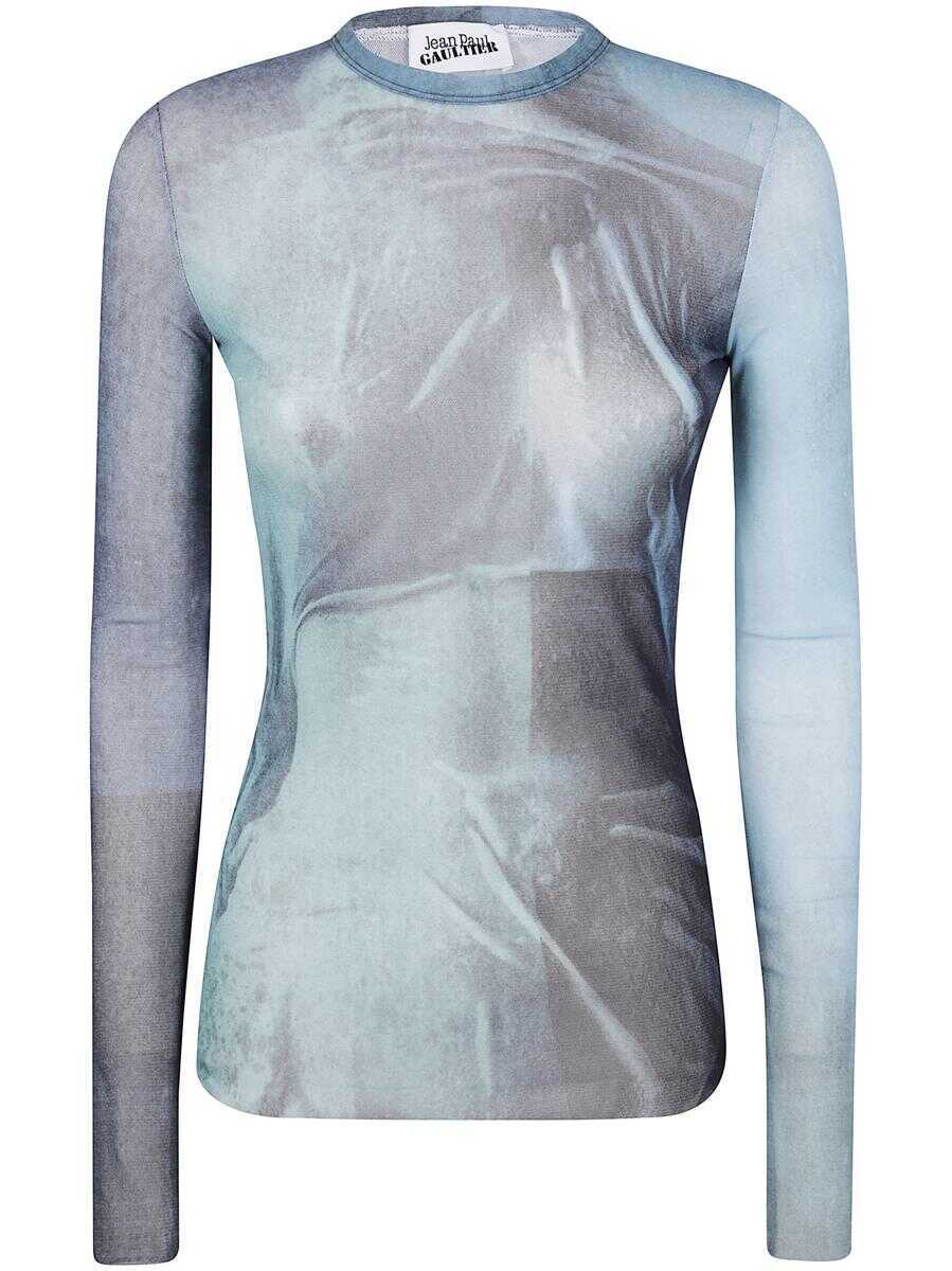 Topuri Jean Paul Gaultier Jean Paul Gaultier Mesh Long Sleeves Top Printed Water Clothing BLUE Femei (BM 18543915) 1