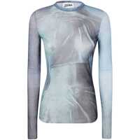 Topuri Jean Paul Gaultier Mesh Long Sleeves Top Printed "Water" Clothing Femei