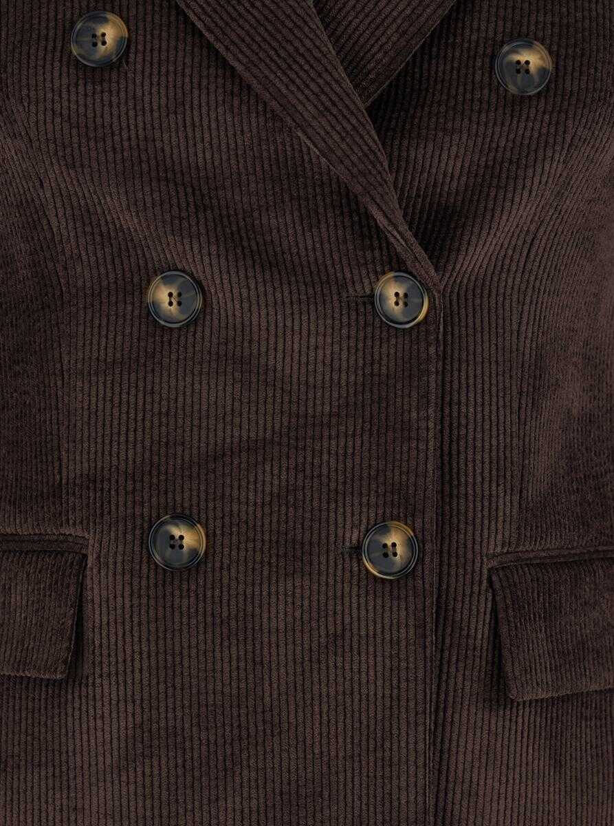 Sacouri PLAIN Brown Double-Breasted Jacket With Peak Revers In Ribbed Velvet Woman BROWN Femei (BM 18545064) 3