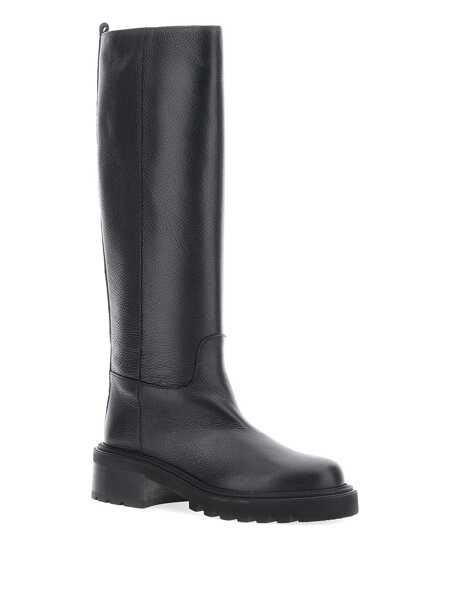 Bocanci Via Roma 15 Black Knee-High Slip-On Boots In Grained Leather Woman Black Femei (BM 18545187) 2
