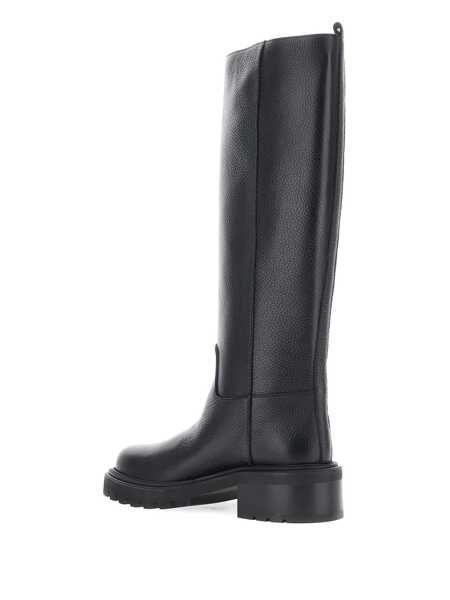 Bocanci Via Roma 15 Black Knee-High Slip-On Boots In Grained Leather Woman Black Femei (BM 18545187) 4