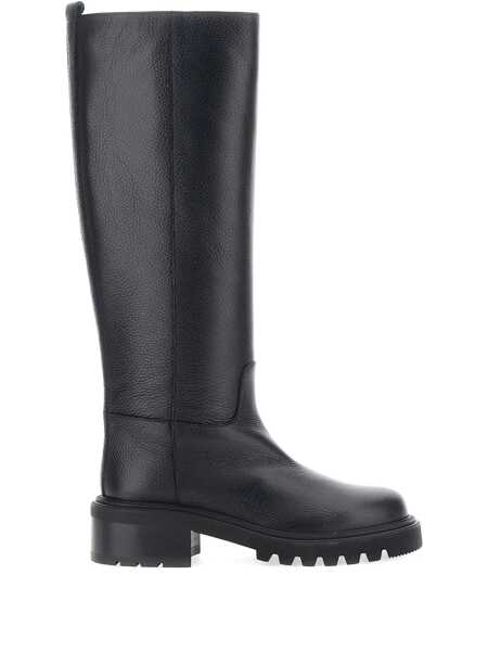 Bocanci Via Roma 15 Black Knee-High Slip-On Boots In Grained Leather Woman Black Femei (BM 18545187) 1