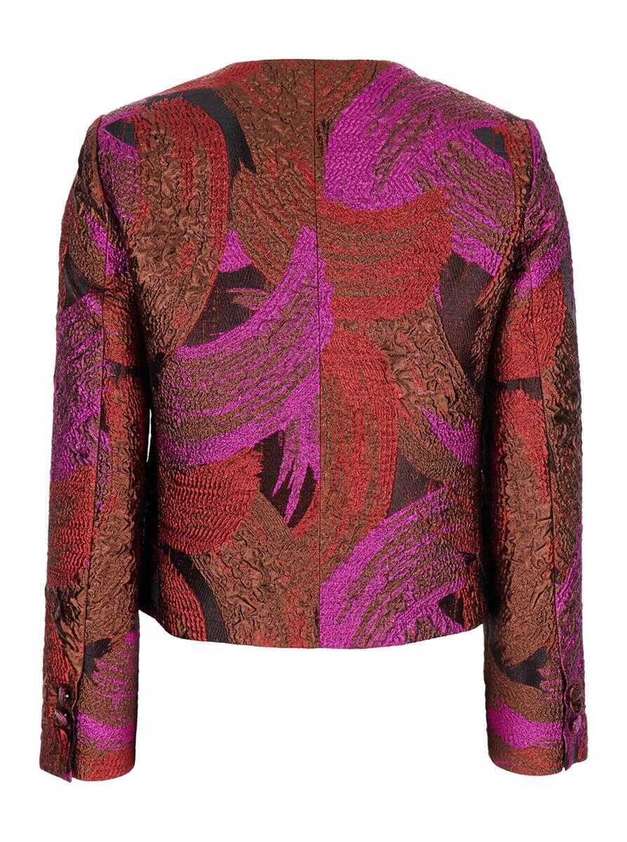 Geci PLAIN Fuchsia Collarless Jacket With All-Over Broccato Motif In Tech Fabric Woman Purple Femei (BM 18545310) 2