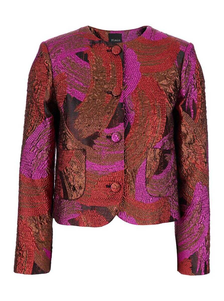 Geci PLAIN Fuchsia Collarless Jacket With All-Over Broccato Motif In Tech Fabric Woman Purple Femei (BM 18545310) 1