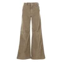 Pantaloni casual 'Cindy' Beige Pants With Logo Patch On The Rear And Wide Leg In Corduroy Woman Femei