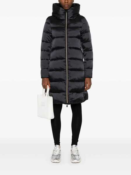 Geci de iarna Save the Duck Black Down Jacket With Fixed Hood And Logo Patch On The Sleeve In Tech Fabric Woman Black Femei (BM 18548289) 2