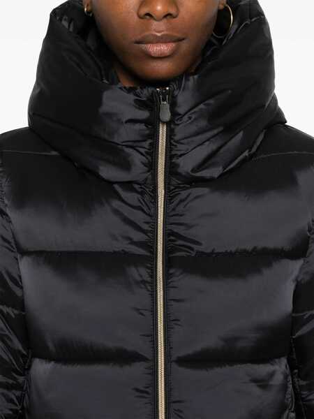 Geci de iarna Save the Duck Black Down Jacket With Fixed Hood And Logo Patch On The Sleeve In Tech Fabric Woman Black Femei (BM 18548289) 5