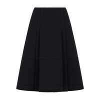Fuste Black Pleated Midi Skirt With Concealed Side Zip Closure And Logo Patch On The Rear In Cotton Stretch Woman Femei