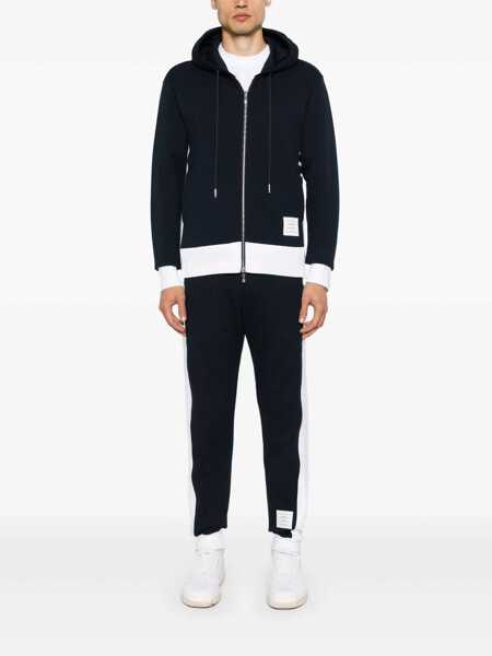 Bluze de trening Thom Browne Thom Browne Zipper Up Hoodie With Engineered 4 Bar In Color Blocked Solid Classic Loopback Jersey Clothing BLUE Barbati (BM 18550410) 2