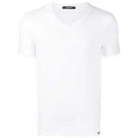 Tricouri White T-Shirt With V Neck In Cotton Stretch Man Barbati