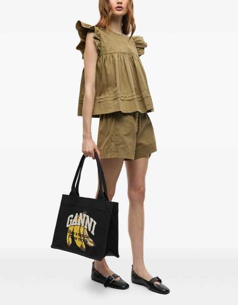 Genti de mana Ganni Banana Print Large Tote Bag BLACK Femei (BM 18553135) 2