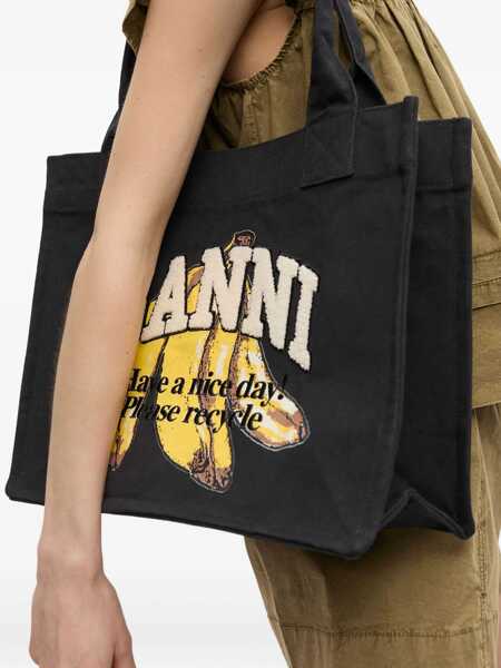 Genti de mana Ganni Banana Print Large Tote Bag BLACK Femei (BM 18553135) 5