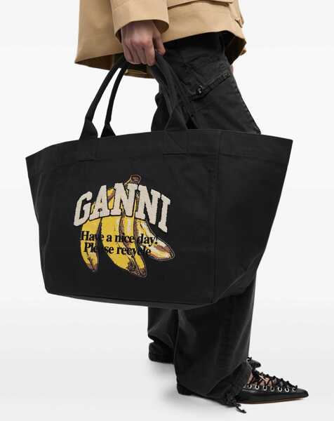 Genti de mana Ganni Banana Print Xxl Tote Bag BLACK Femei (BM 18553144) 5