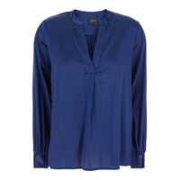 Bluze Blue Blouse With V Neck And Buttoned Cuffs In Silk Woman Femei