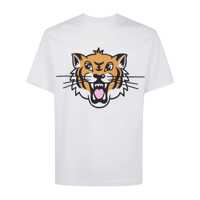 Tricouri White T-Shirt With Happy Tiger Print On The Front In Cotton Man Barbati