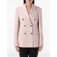 Sacouri Pink Double-Breasted Jacket With Peak Revers And Logo Plaque Detail In On The Rear In Wool Woman Femei