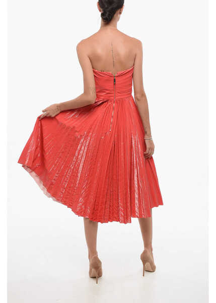 Rochii lungi Elisabetta Franchi Varnish Effect Pleated Dress With Drape Red Femei (BM 18567928) 2