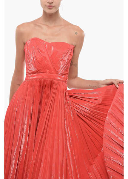 Rochii lungi Elisabetta Franchi Varnish Effect Pleated Dress With Drape Red Femei (BM 18567928) 4