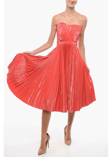Rochii lungi Elisabetta Franchi Varnish Effect Pleated Dress With Drape Red Femei (BM 18567928) 1