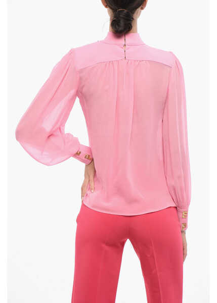 Bluze Elisabetta Franchi Silk Blouse With Padded Shoulders Pink Femei (BM 18567931) 2