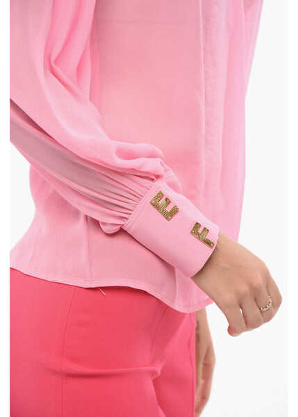 Bluze Elisabetta Franchi Silk Blouse With Padded Shoulders Pink Femei (BM 18567931) 3