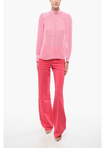 Bluze Elisabetta Franchi Silk Blouse With Padded Shoulders Pink Femei (BM 18567931) 4