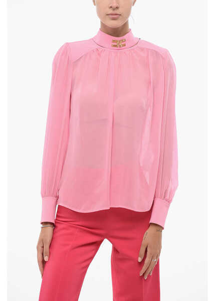 Bluze Elisabetta Franchi Silk Blouse With Padded Shoulders Pink Femei (BM 18567931) 1