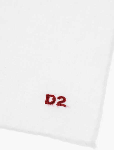 Esarfe DSQUARED2 Solid Color Cotton Pocket Square With Contrasting Monogram White Barbati (BM 18567934) 2