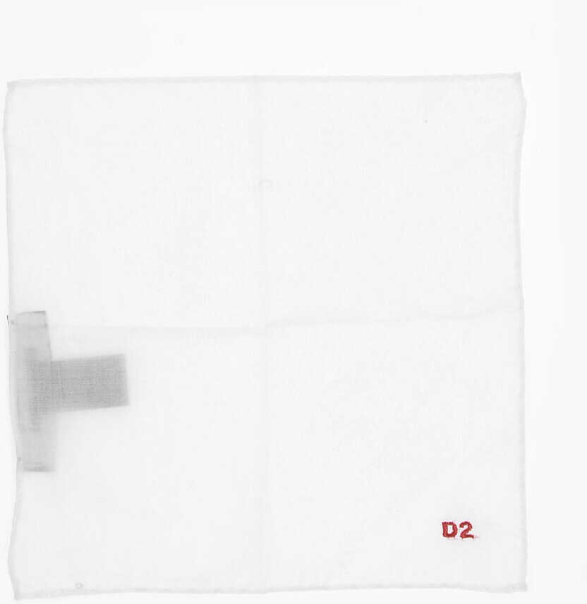 Esarfe DSQUARED2 Solid Color Cotton Pocket Square With Contrasting Monogram White Barbati (BM 18567934) 1