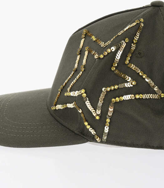 Caciuli DSQUARED2 Cotton Gabardine Cap With Sequin Green Femei (BM 18567946) 2