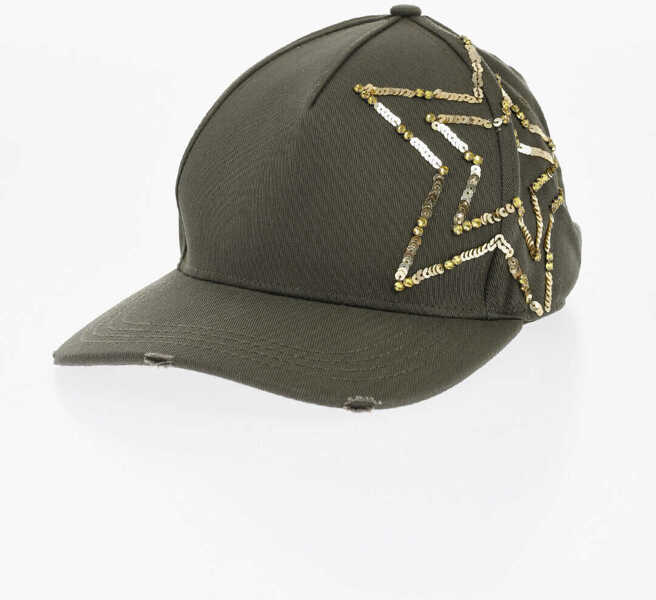 Caciuli DSQUARED2 Cotton Gabardine Cap With Sequin Green Femei (BM 18567946) 1