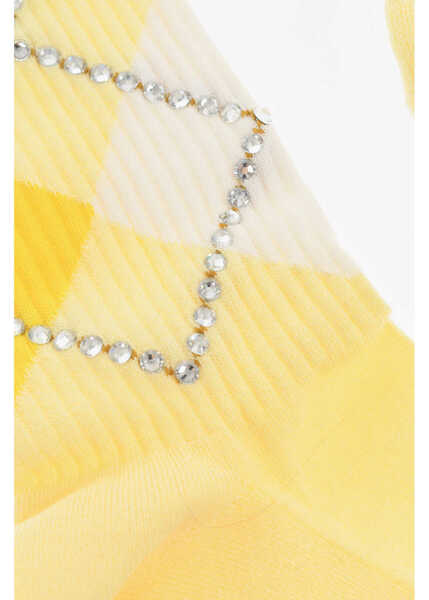 Sosete DSQUARED2 Argyle Motif Ribbed Socks Embellished With Rhinestones Yellow Barbati (BM 18567952) 2