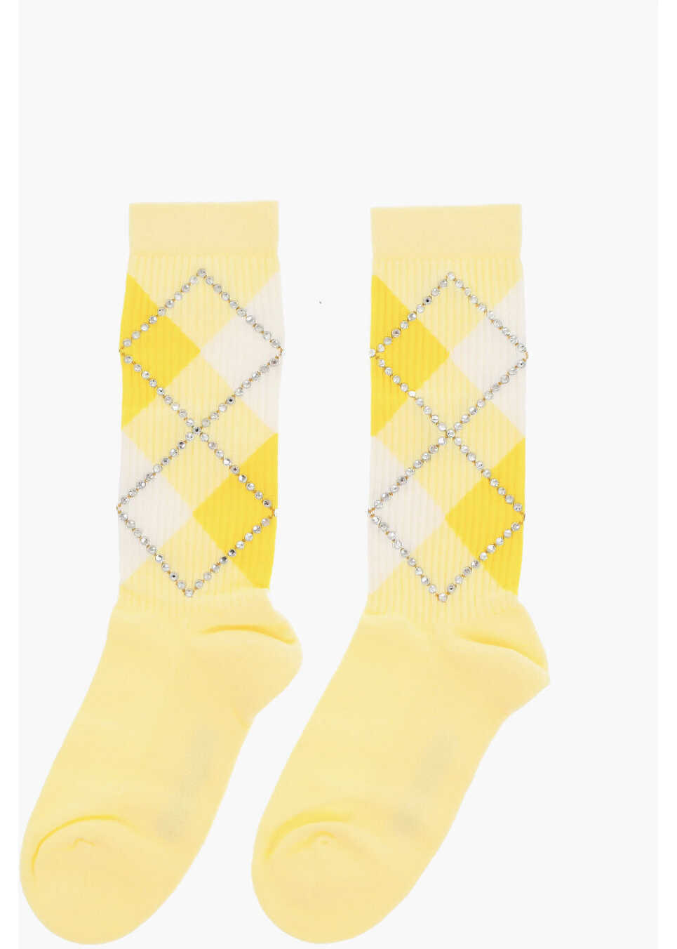 Sosete DSQUARED2 Argyle Motif Ribbed Socks Embellished With Rhinestones Yellow Barbati (BM 18567952) 3