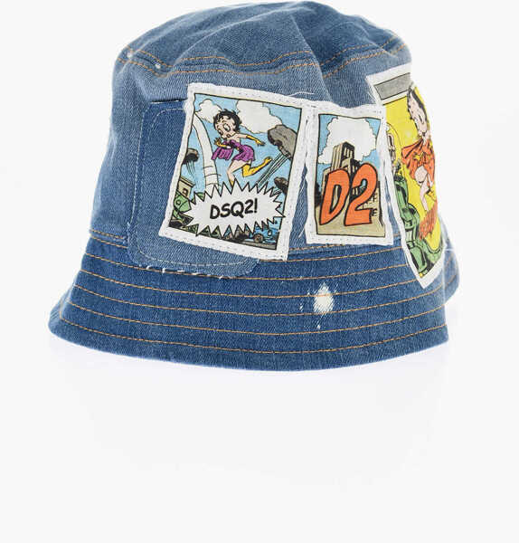Caciuli DSQUARED2 Denim Bucket Hat With Betty Boop Embroidery Blue Barbati (BM 18567964) 1