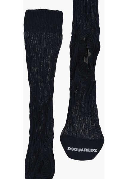 Sosete DSQUARED2 Ribbed Mid-Crew Socks With Cut-Out Detail Blue Femei (BM 18567970) 2